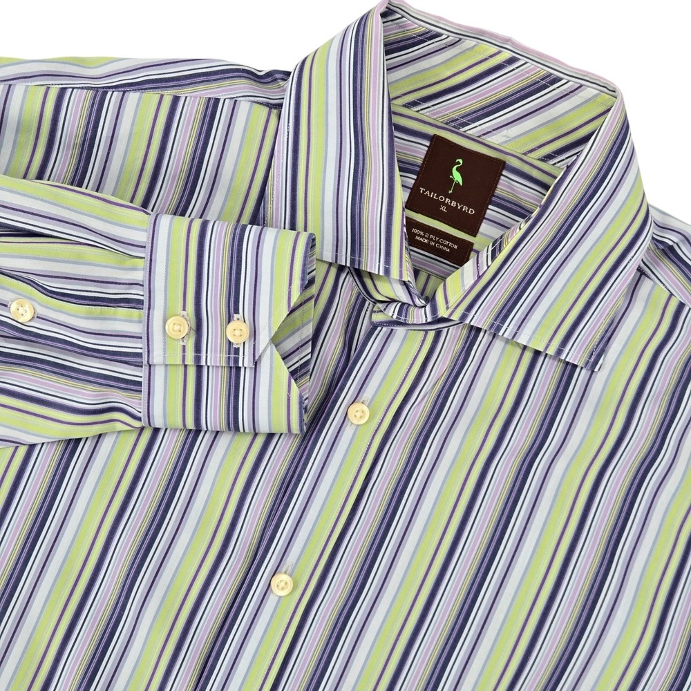 Tailorbyrd‎ XL Button Down Shirt Mens Multi Color Stripe 2 Ply Cotton Preppy
